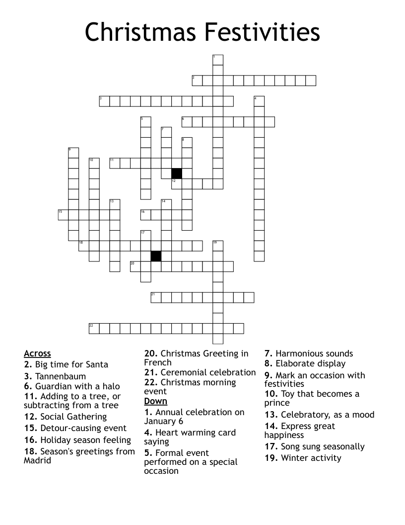 Christmas Festivities Crossword