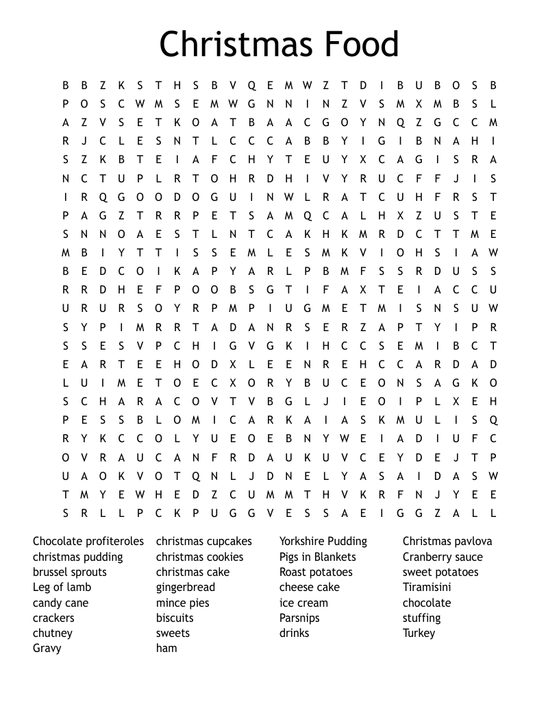 Christmas Food Word Search