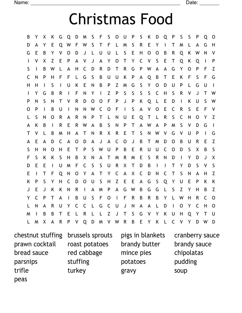 Christmas Food Word Search