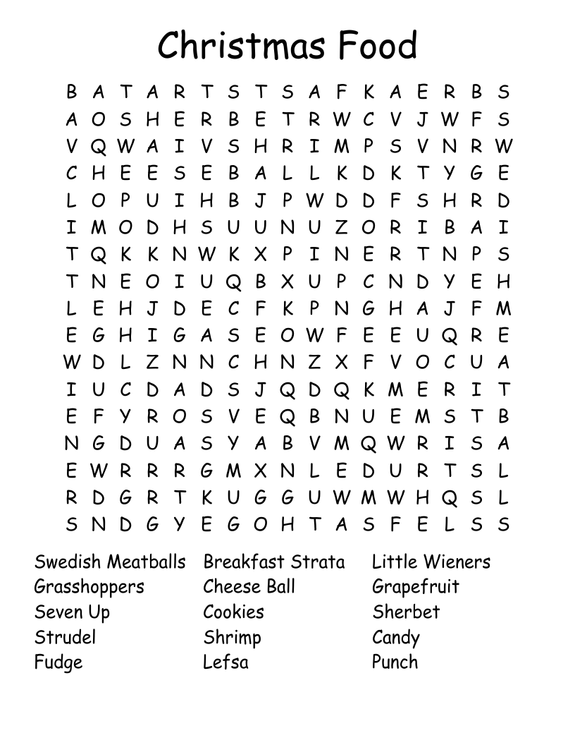 Christmas Food Word Search