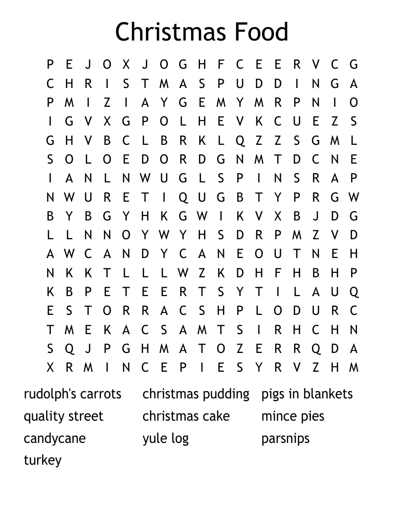 Christmas Food  Word Search