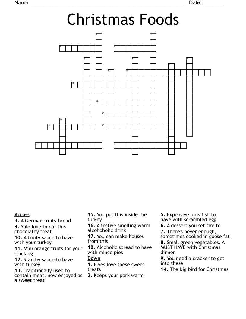 Christmas Foods Crossword