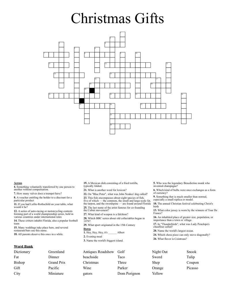 Christmas Gifts Crossword