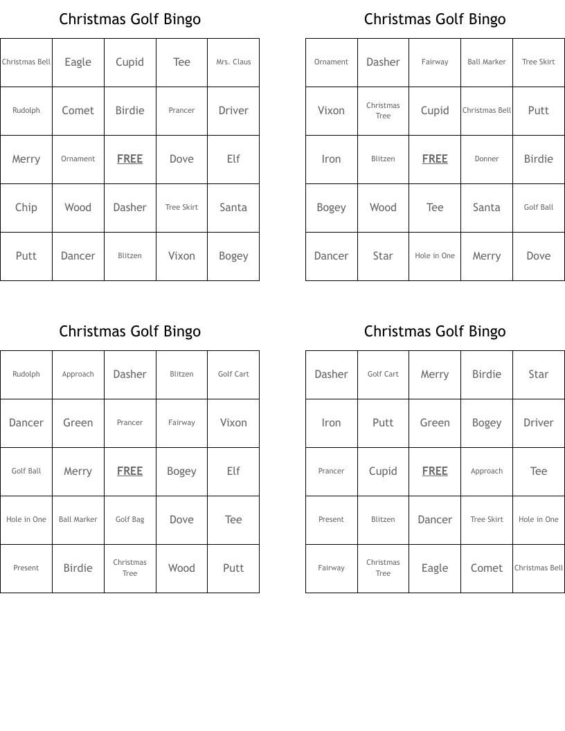 Christmas Golf Bingo