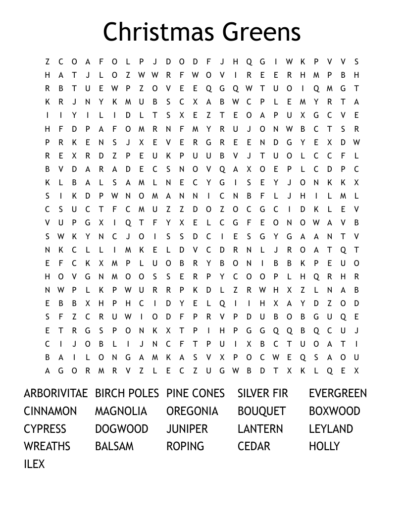 Christmas Greens Word Search