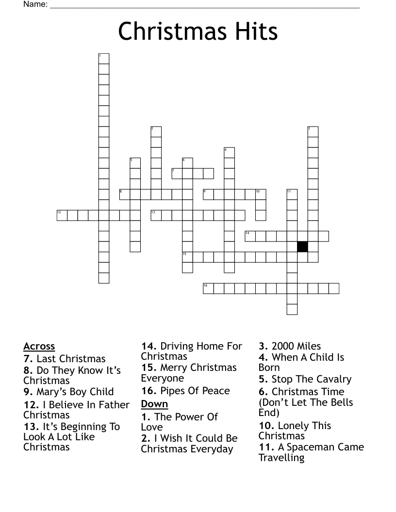 Christmas Hits Crossword