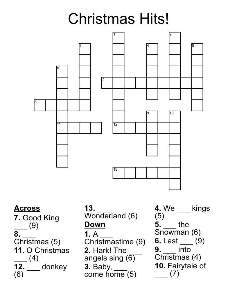 Christmas Hits! Crossword