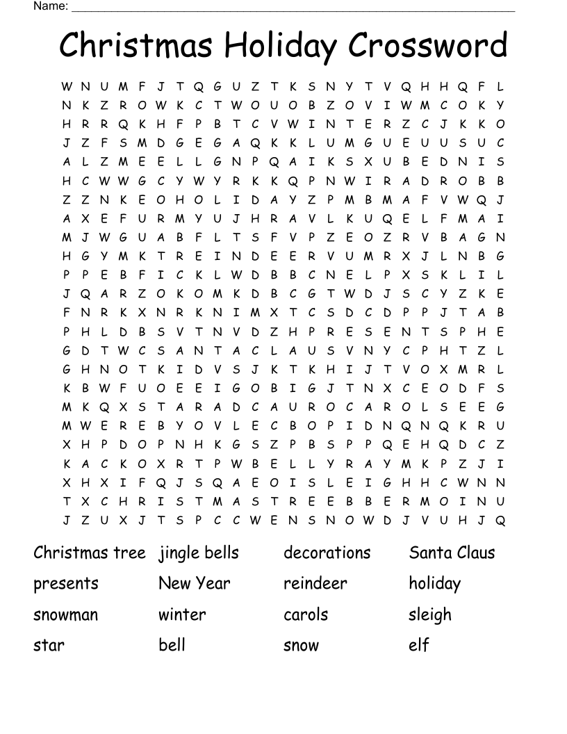 Christmas Holiday Crossword Word Search