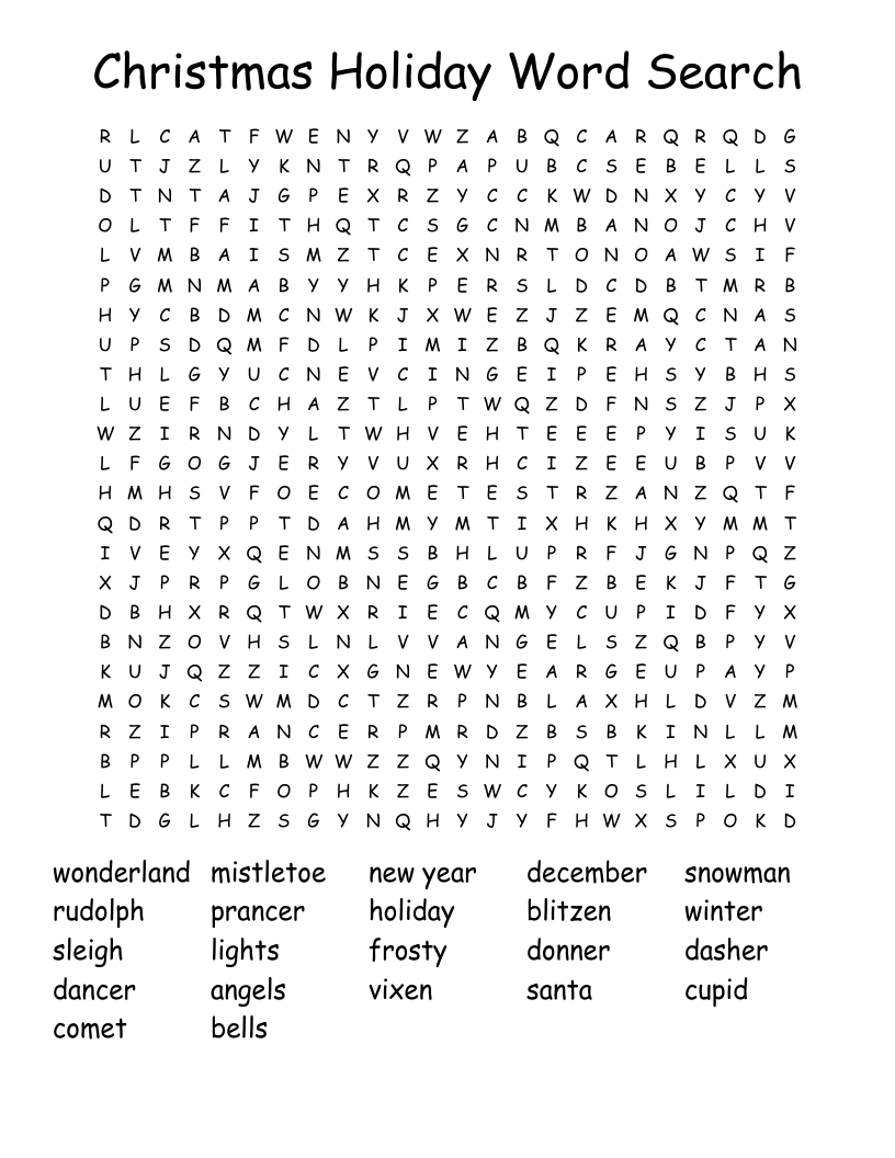 Christmas Holiday Word Search