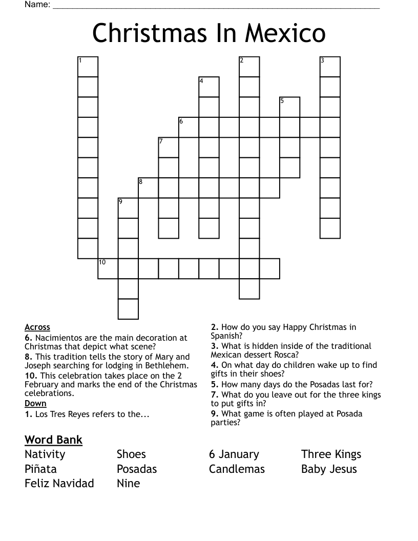 Christmas In Mexico  Crossword