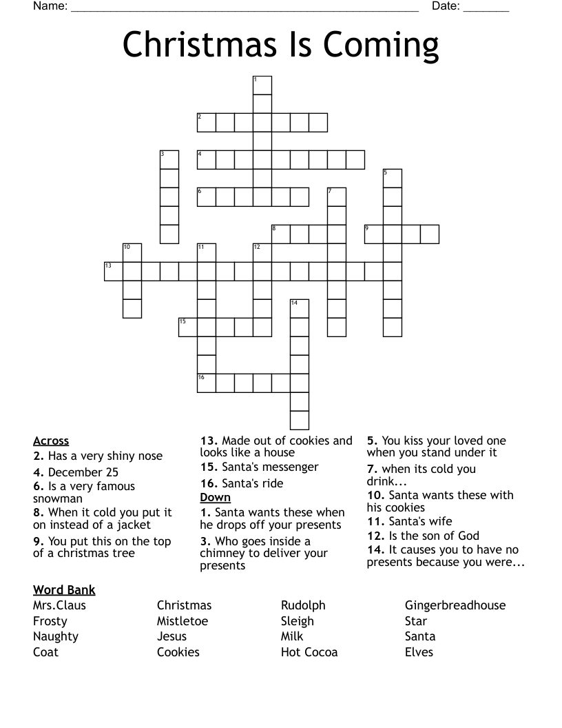 Christmas Is Coming Crossword