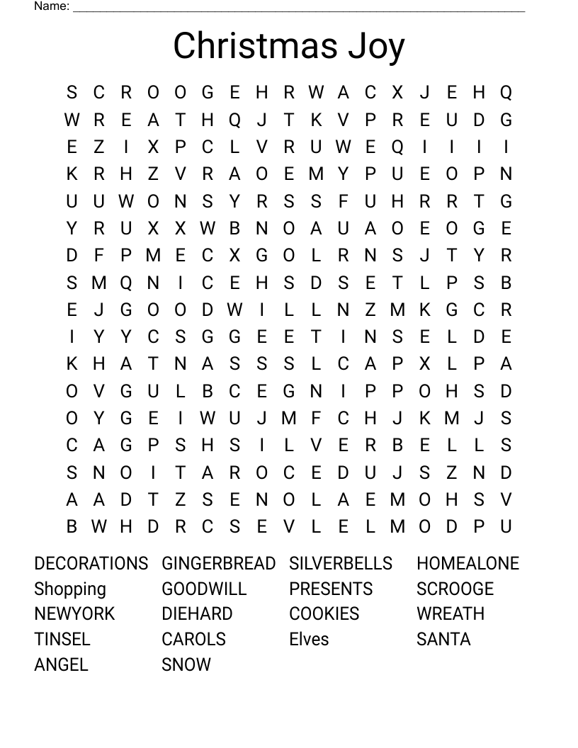 Christmas Joy Word Search
