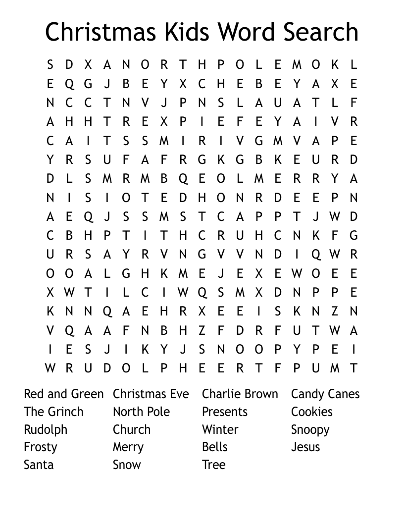 Christmas Kids Word Search
