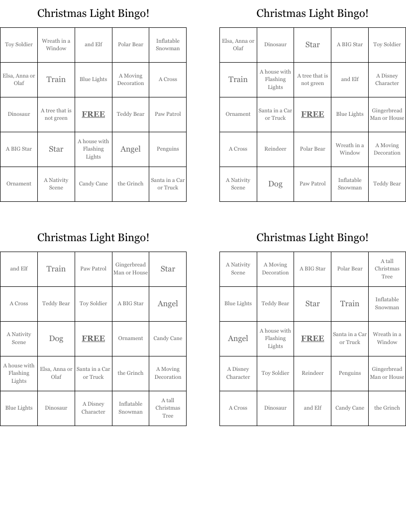 Christmas Light Bingo!