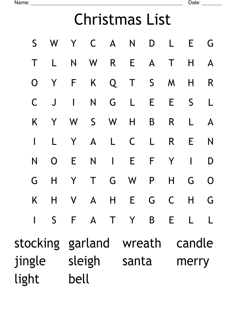 Christmas List Word Search