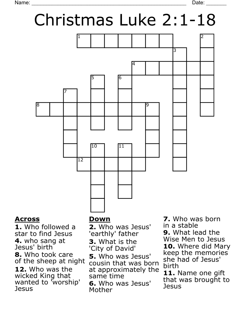 Christmas Luke 2:1-18 Crossword
