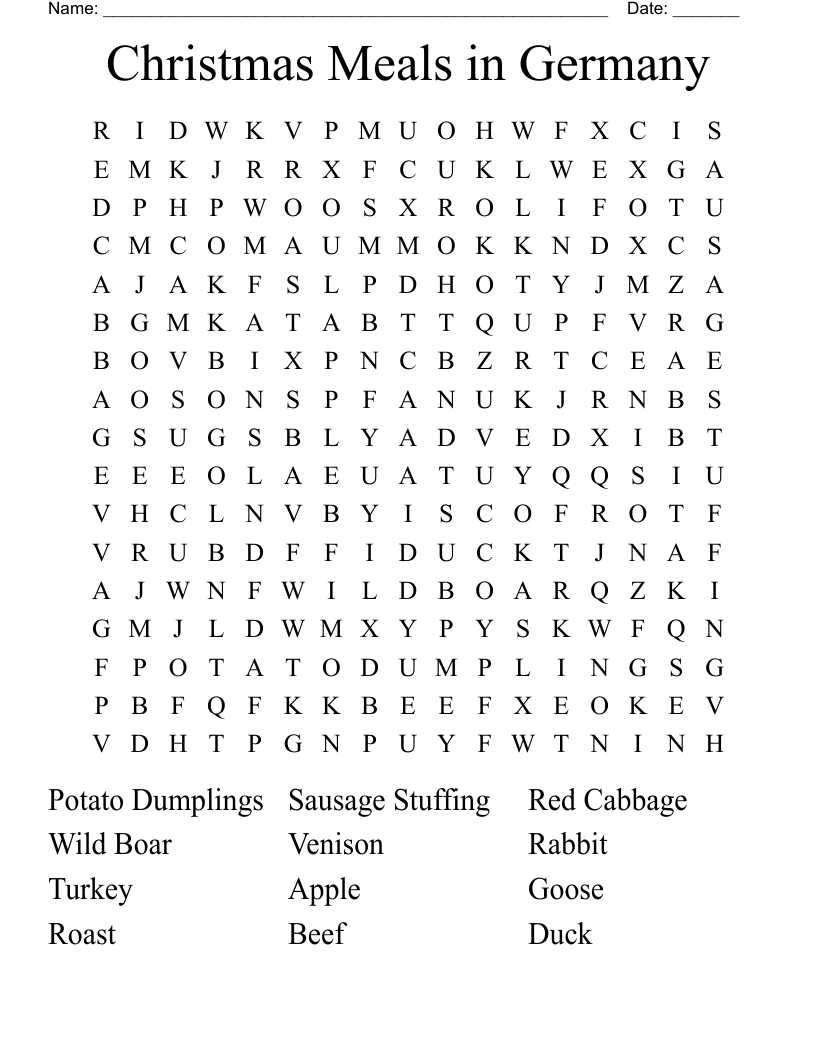 Christmas Meals in Germany Word Search