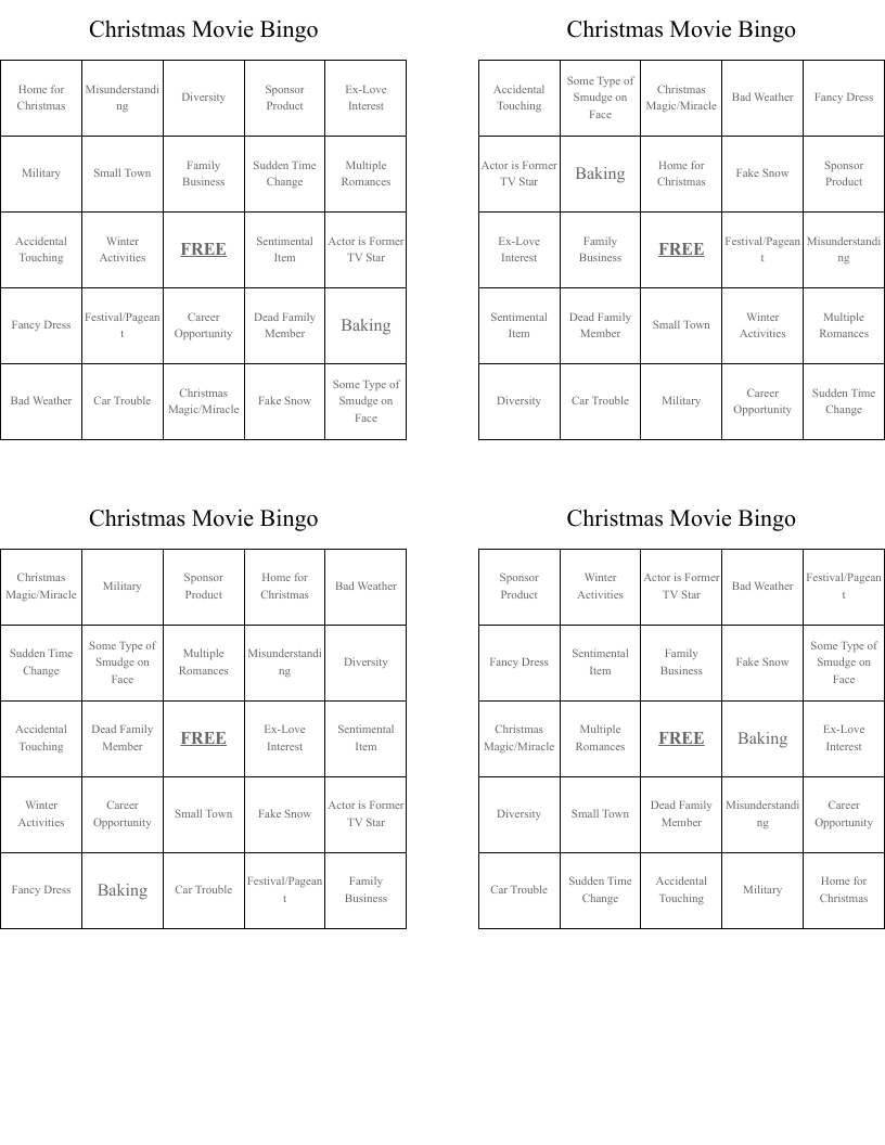 Christmas Movie Bingo