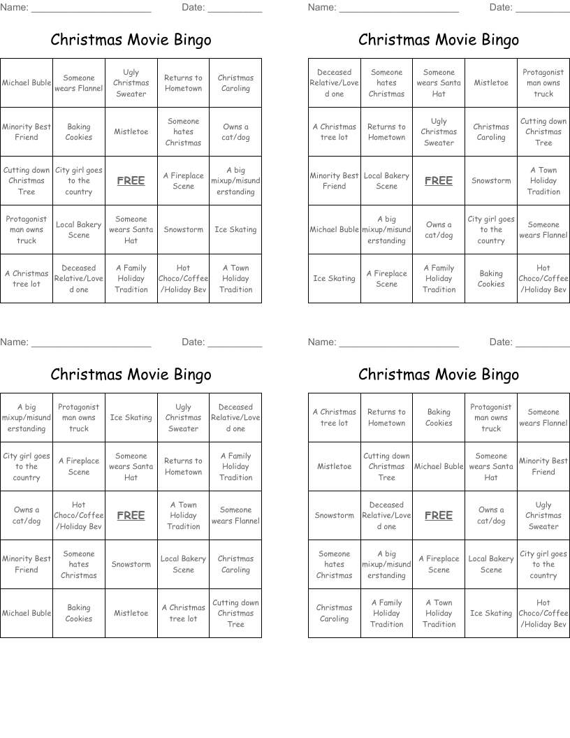 Christmas Movie Bingo