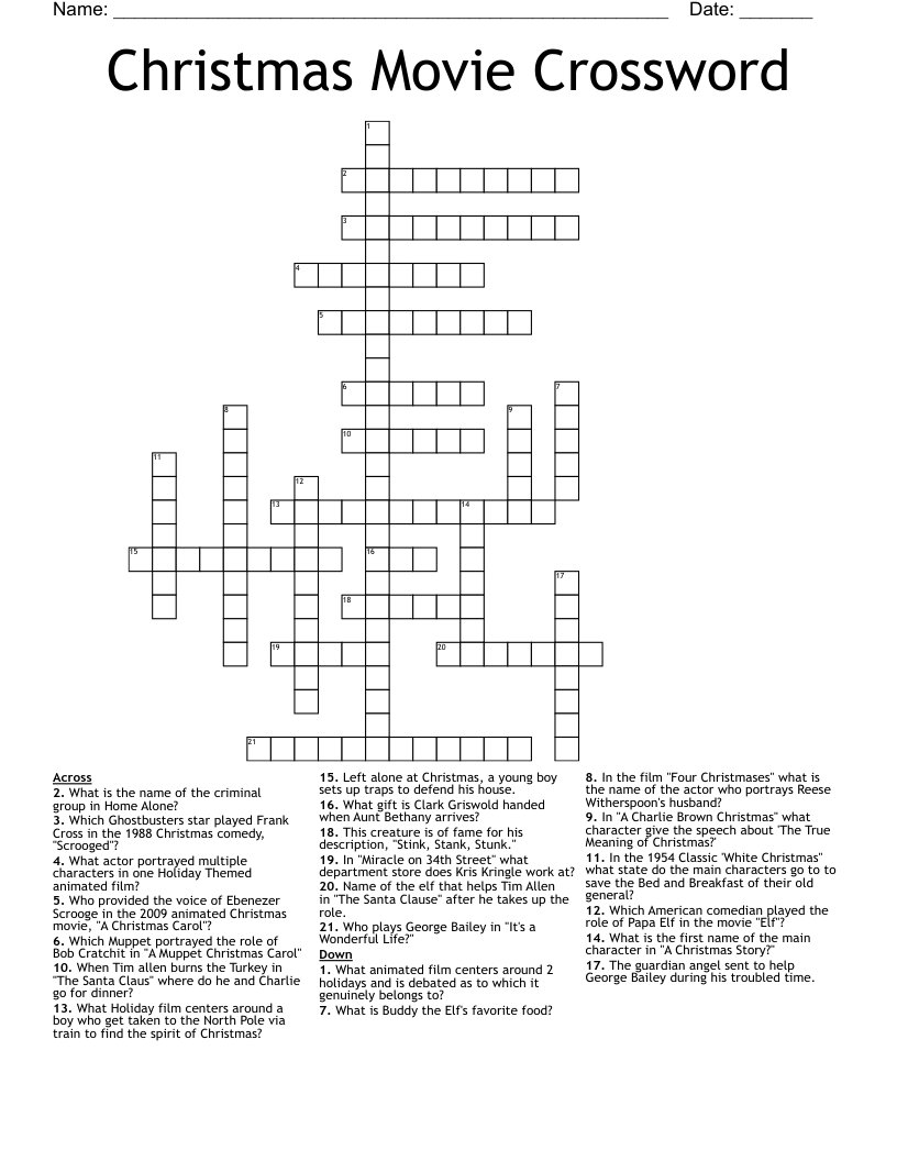 Christmas Movie Crossword