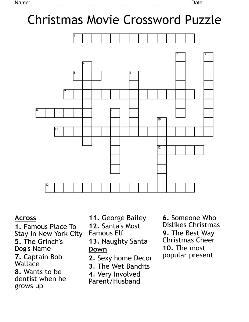 Christmas Movie Crossword Puzzle 