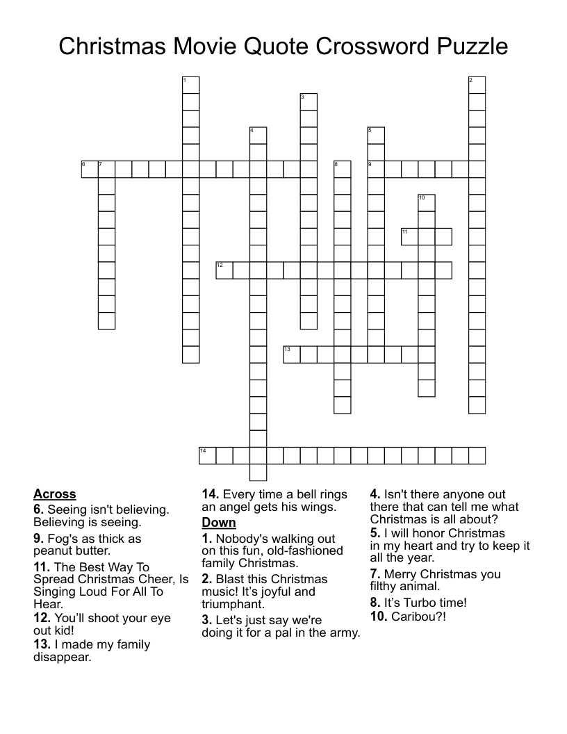 Christmas Movie Quote Crossword Puzzle