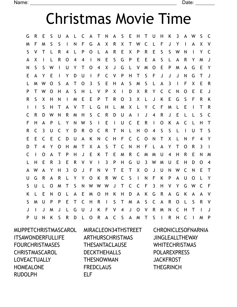 Christmas Movie Time Word Search