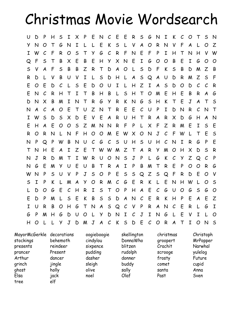 Christmas Movie Wordsearch