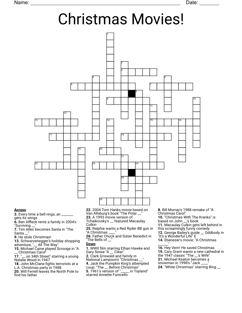 Christmas Movies! Crossword