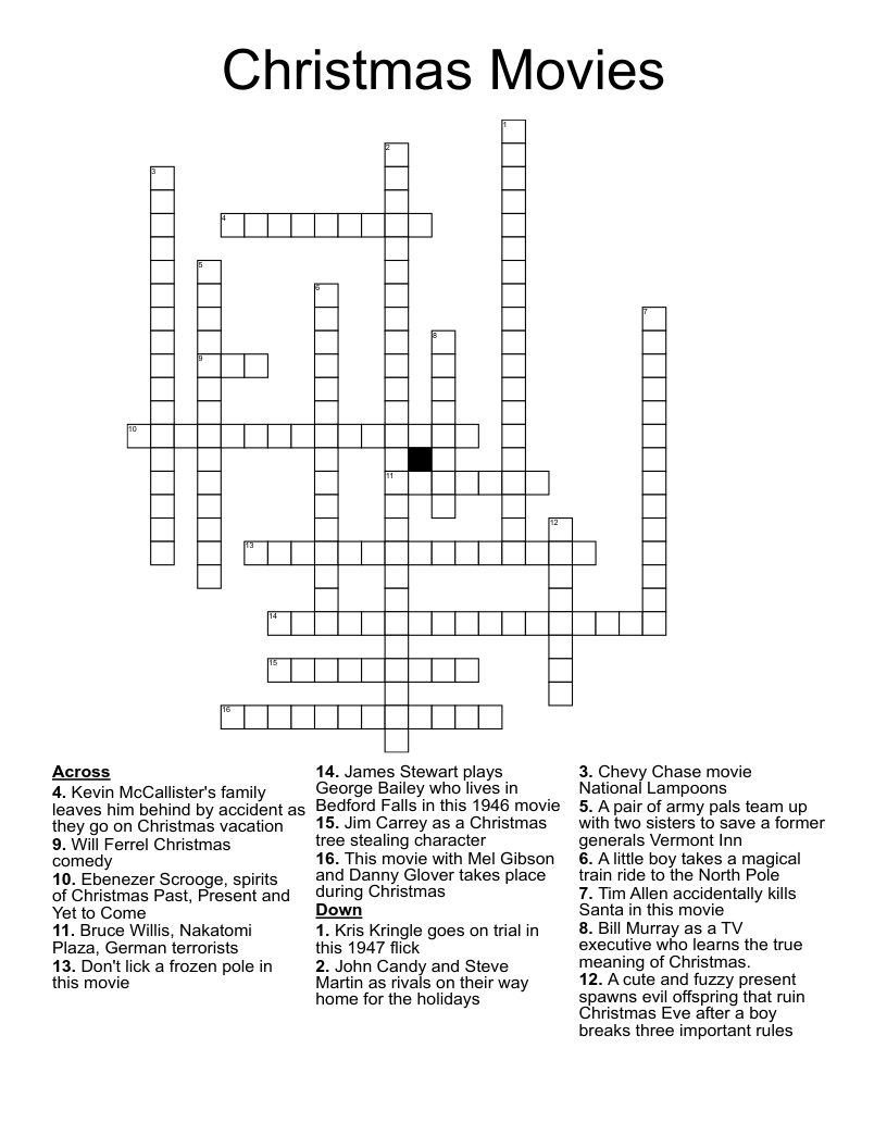 Christmas Movies Crossword