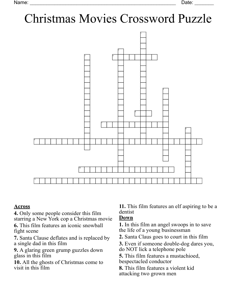 Christmas Movies Crossword Puzzle