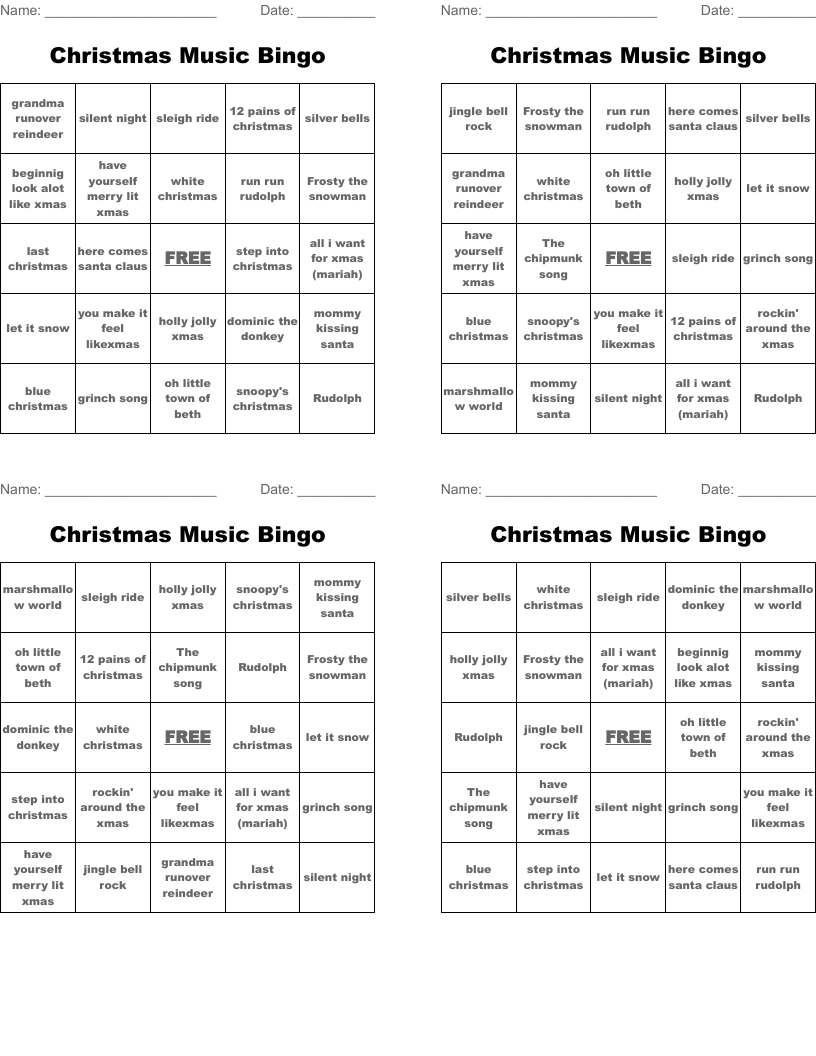 Christmas Music Bingo
