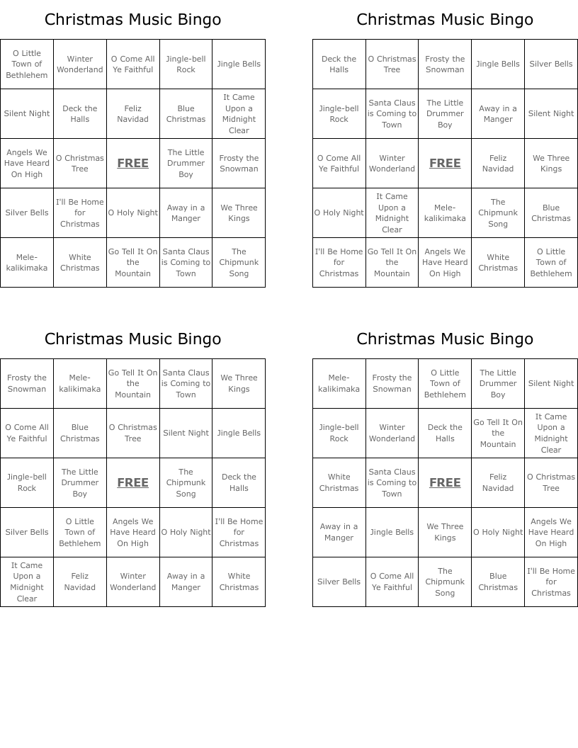 Christmas Music Bingo