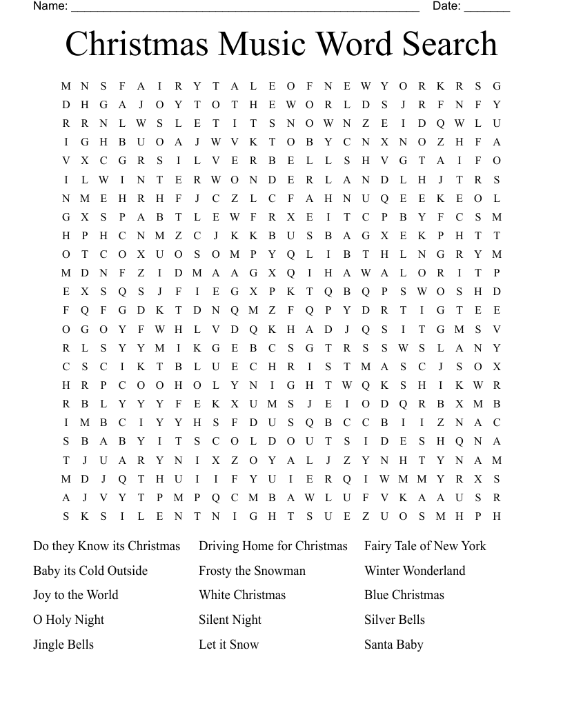 Christmas Music Word Search