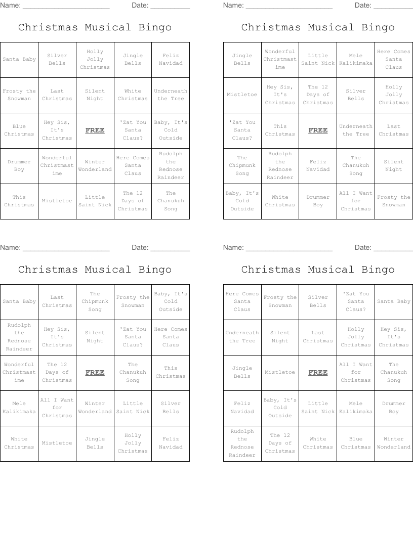 Christmas Musical Bingo