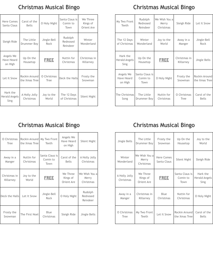 Christmas Musical Bingo