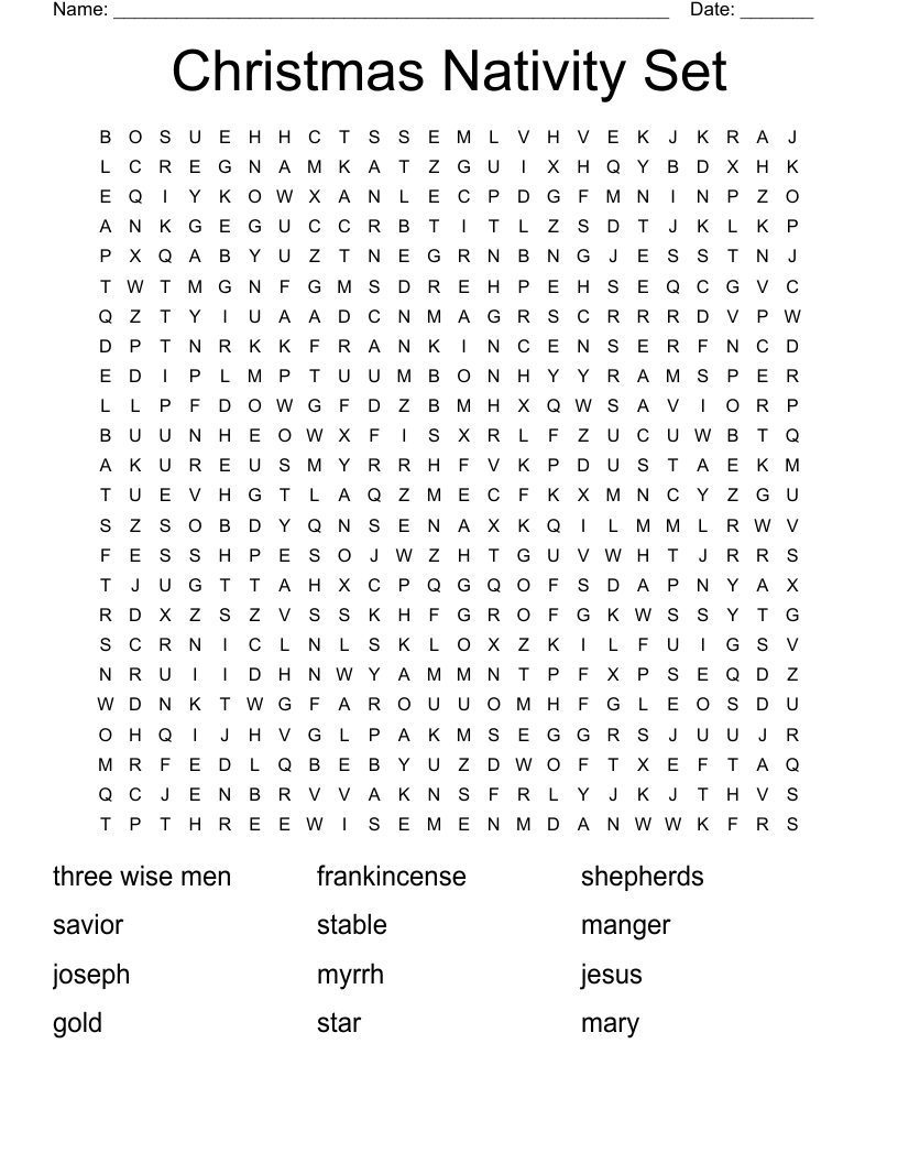 Christmas Nativity Set Word Search