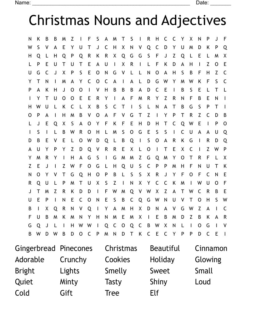 Christmas Nouns and Adjectives  Word Search