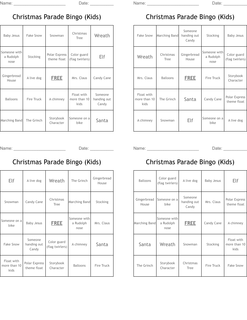 Christmas Parade Bingo (Kids)