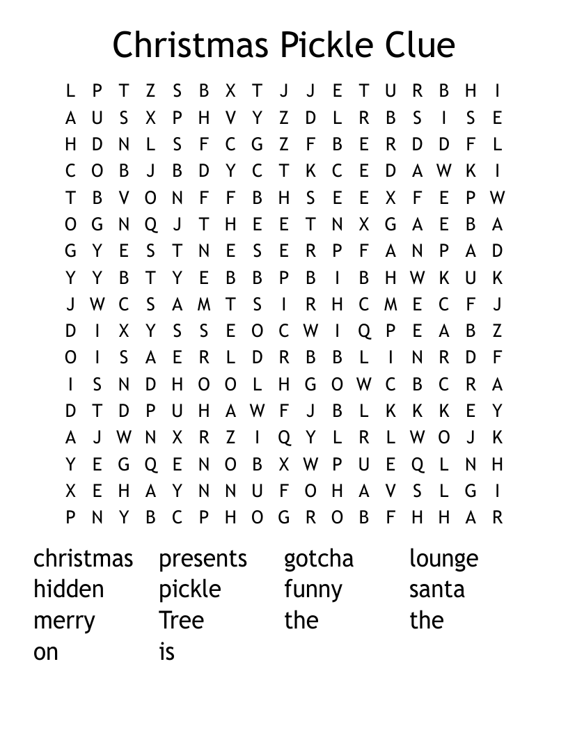 Christmas Pickle Clue Word Search