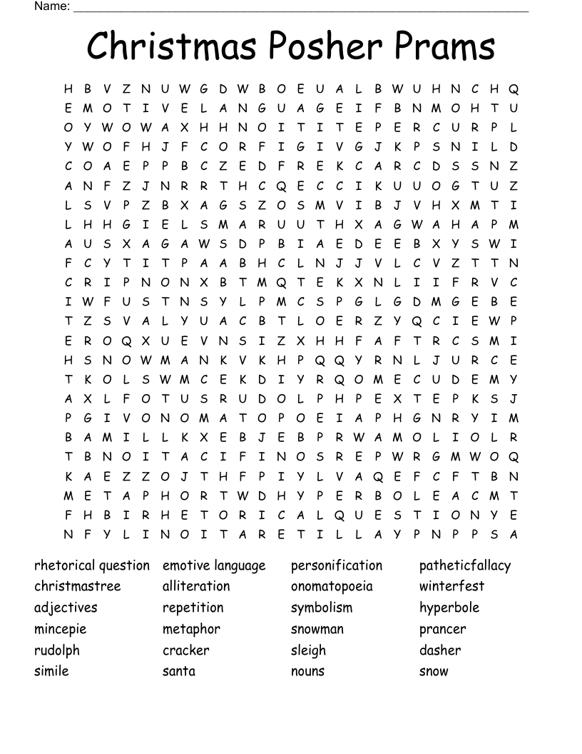 Christmas Posher Prams Word Search