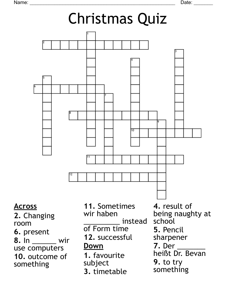 Christmas Quiz Crossword