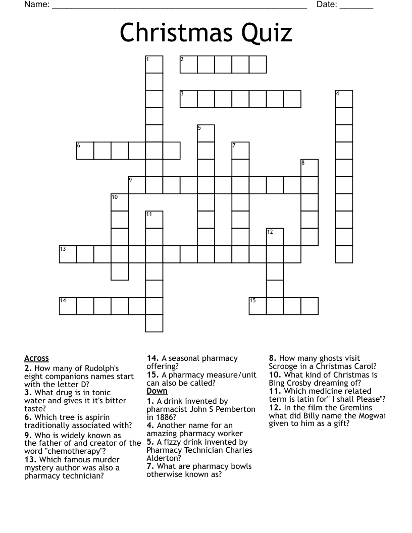 Christmas Quiz Crossword