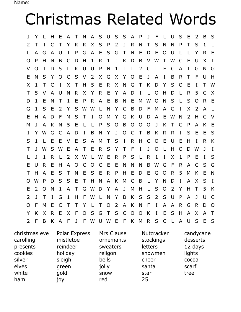Christmas Related Words Word Search