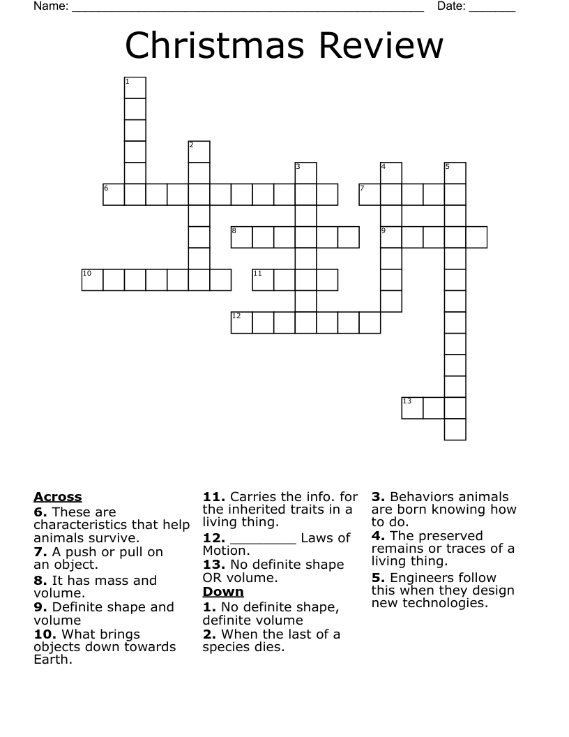 Christmas Review Crossword