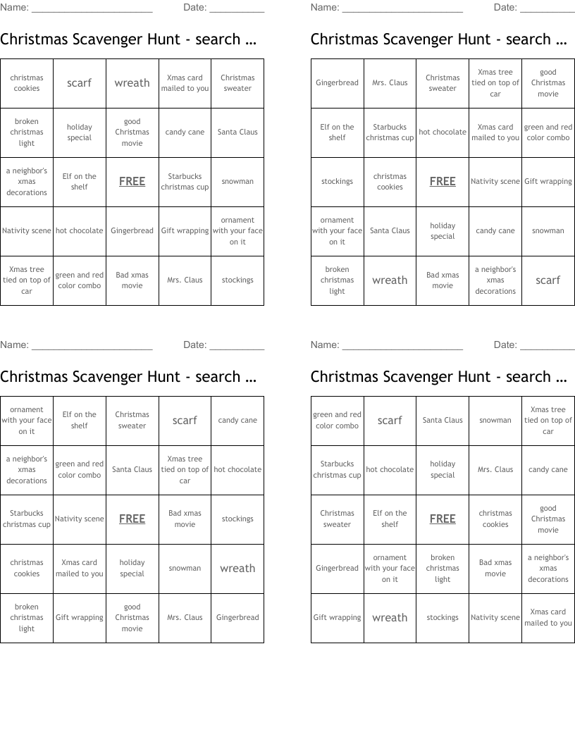 Christmas Scavenger Hunt - search until you get Bingo!