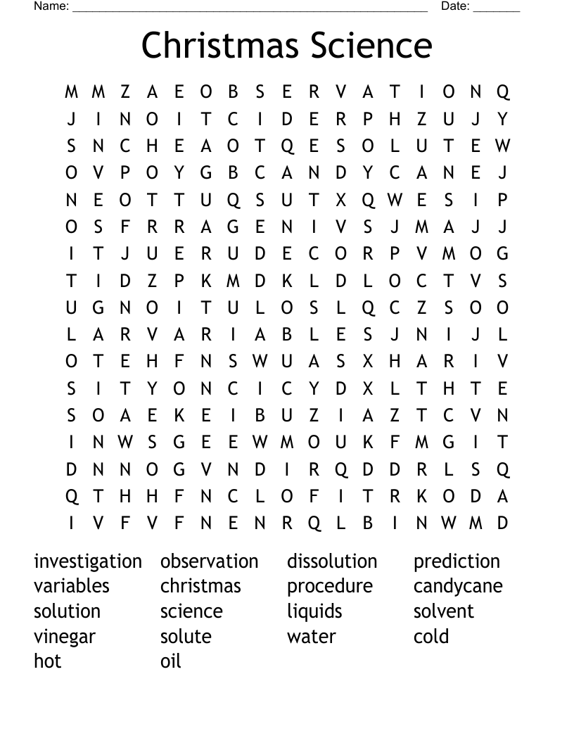Christmas Science Word Search