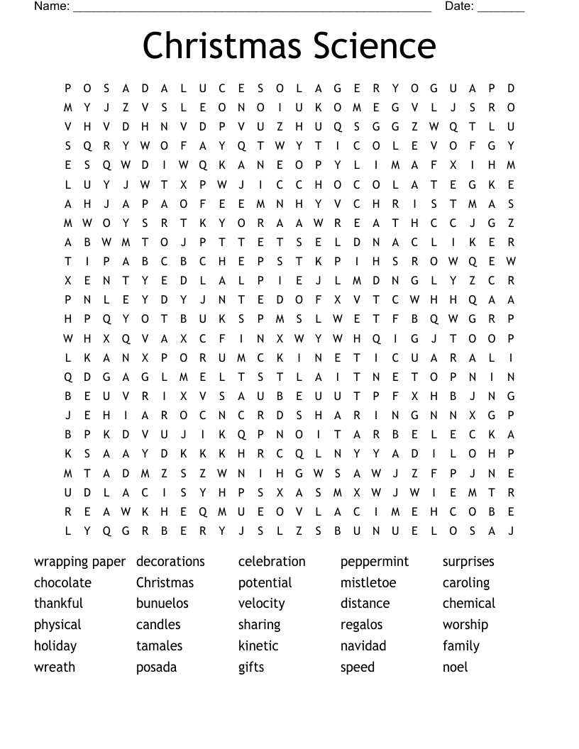 Christmas Science Word Search