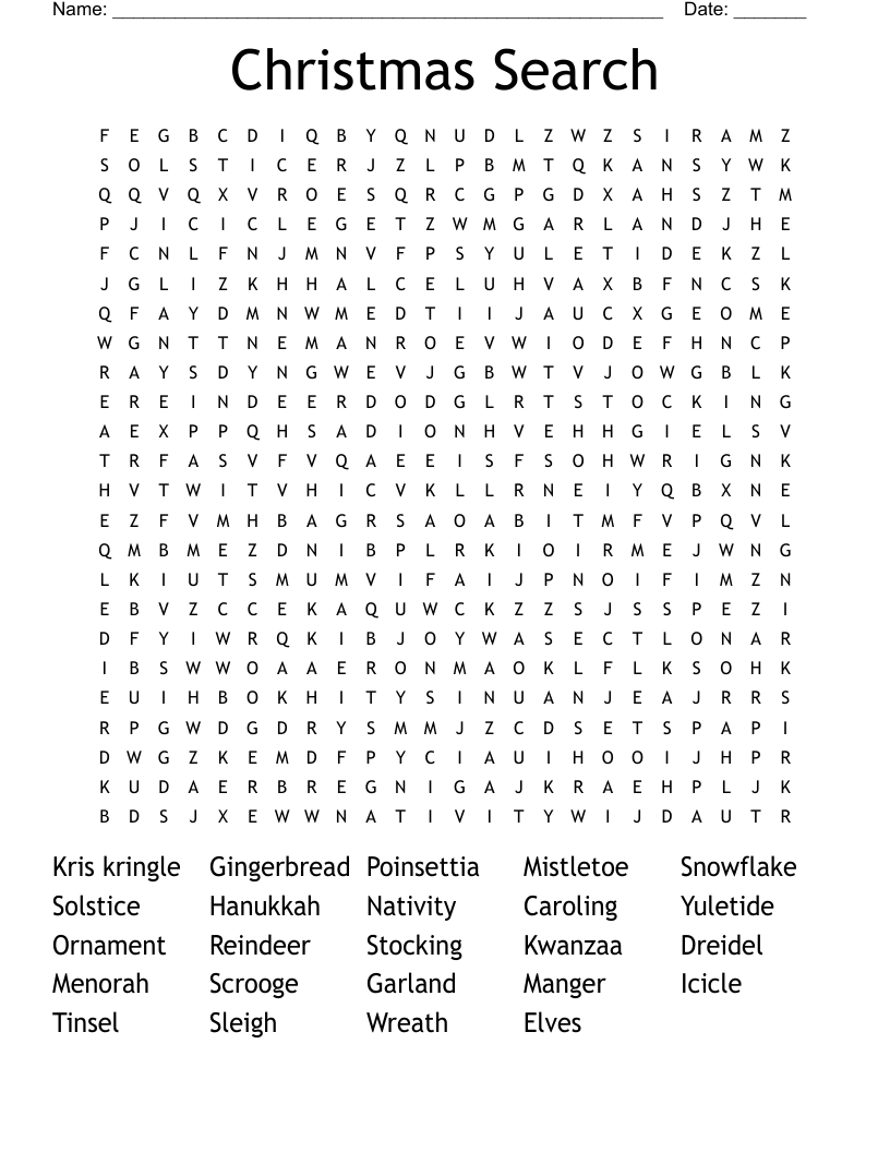 Christmas Search Word Search