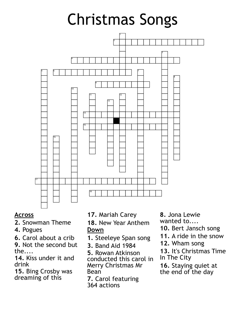 Christmas Songs Crossword